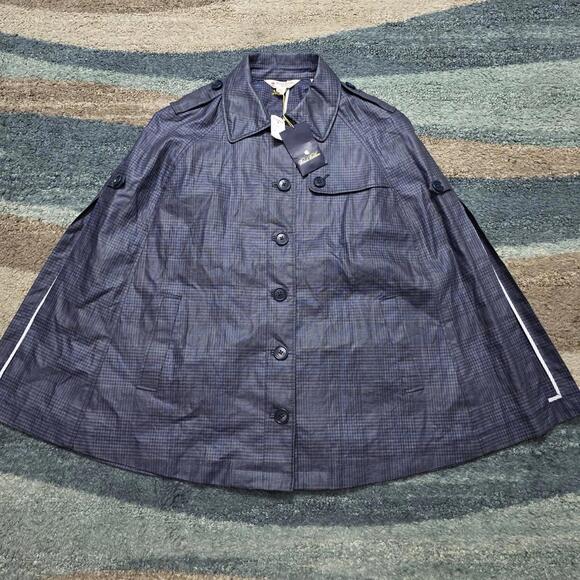 NWT Brooks Brothers Red Fleece Plaid Blue Black Rain Cape Jacket S - Picture 2 of 9